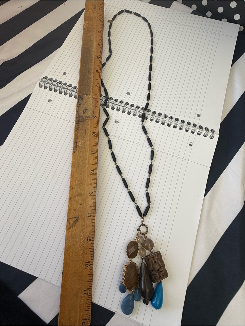 David Aubrey Boho Beaded Pendant Necklace with Blue and Brown Charms